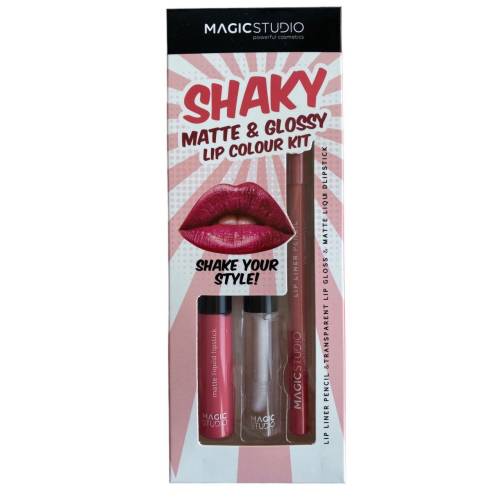 Kit ruj lichid cu creion de buze si luciu de buze Magic Studio Shaky - roz deschis