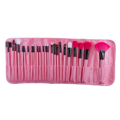 Set pensule makeup - Lila Rossa - cu husa roz - 24 buc